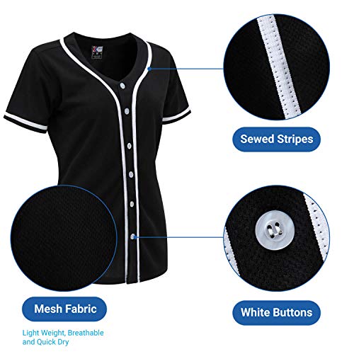 MOLPE Women Button Down Baseball Jersey, Black -2