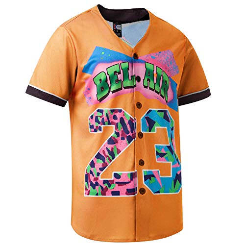 MOLPE Bel-Air 23 Printed Baseball Jersey, 90S Hip-Hop Clothing for Party Orange