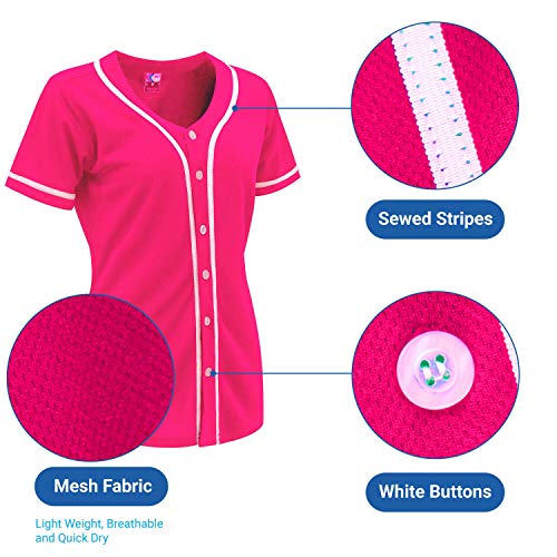 MOLPE Women Hip Hop Hipster Button Down Baseball Jersey, Hot Pink -2