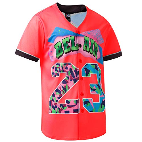 MOLPE Bel-Air 23 Printed Baseball Jersey for Men and Women, Red