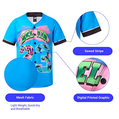 MOLPE Bel-Air 23 Printed Baseball Jersey for Men and Women, Light Blue