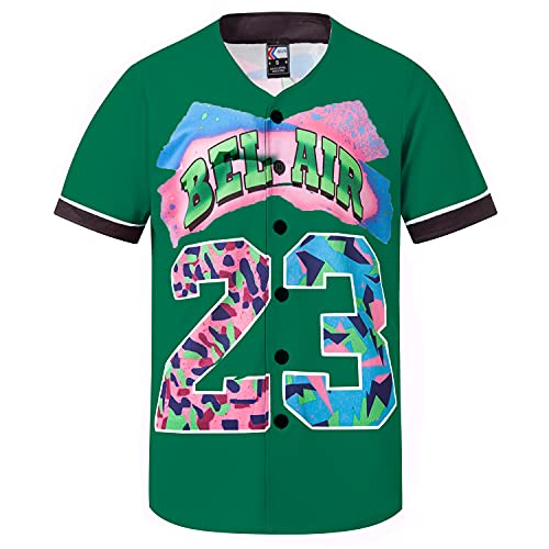 MOLPE Bel-Air 23 Printed Baseball Jersey for Men and Women, Green