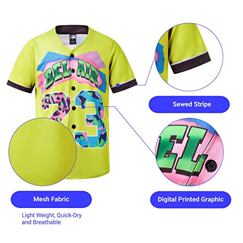 MOLPE Bel-Air 23 Printed Baseball Jersey for Men and Women, Light Yellow
