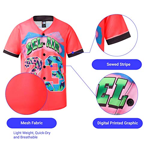MOLPE Bel-Air 23 Printed Baseball Jersey for Men and Women, Red