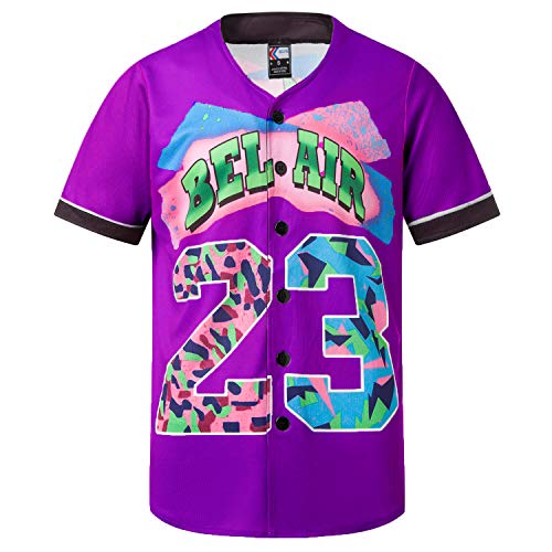 MOLPE Bel-Air 23 Printed Baseball Jersey for Men and Women, Purple