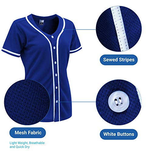 MOLPE Women Hip Hop Hipster Button Down Baseball Jersey, Blue -2