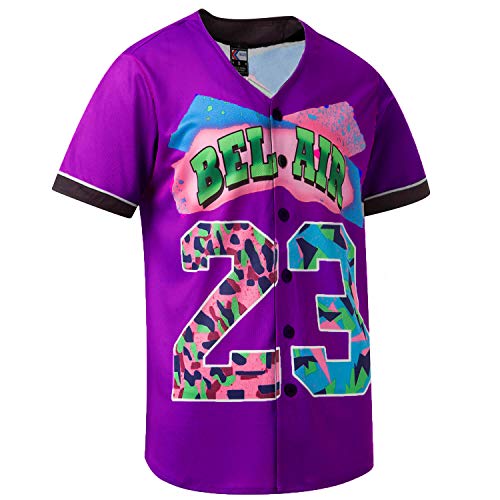MOLPE Bel-Air 23 Printed Baseball Jersey for Men and Women, Purple