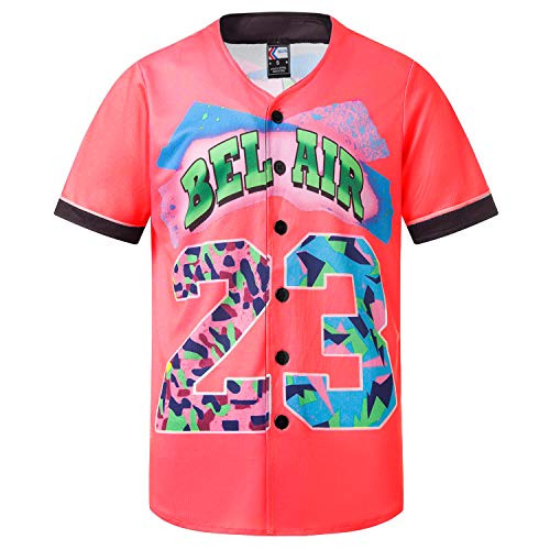 MOLPE Bel-Air 23 Printed Baseball Jersey for Men and Women, Red