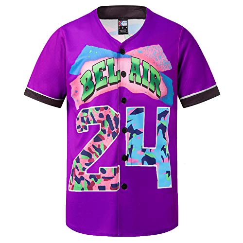 MOLPE Bel-Air 24 Printed Baseball Jersey for Men and Women, Purple