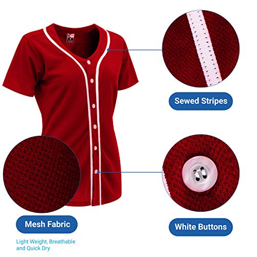 MOLPE Women Hip Hop Hipster Button Down Baseball Jersey, Red -1