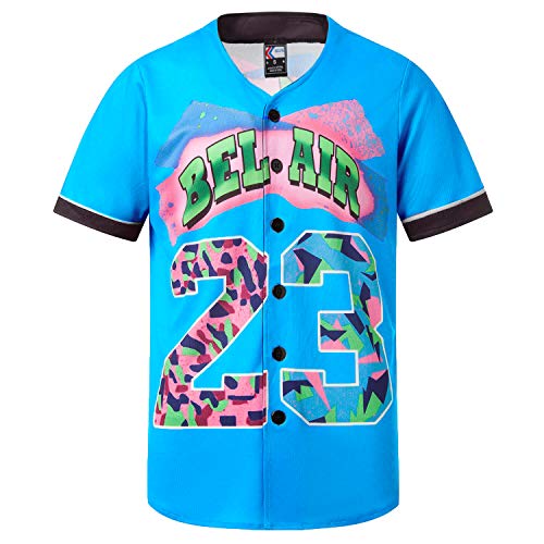 MOLPE Bel-Air 23 Printed Baseball Jersey for Men and Women, Light Blue