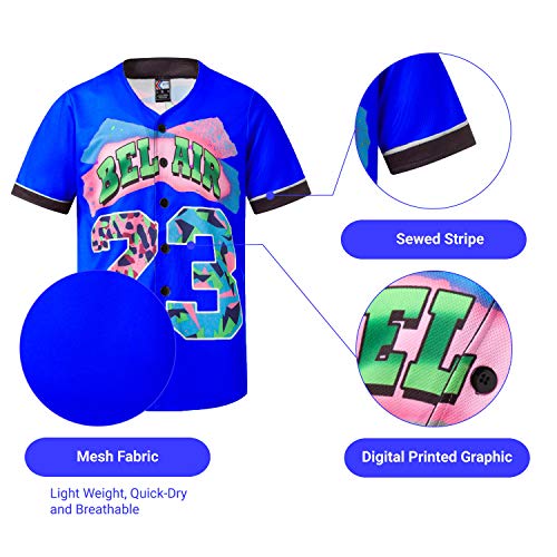 MOLPE Bel-Air 23 Printed Baseball Jersey for Men and Women, Blue