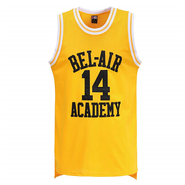 MyPartyShirt Will Smith #14 Yellow Basketball Jersey Fresh Prince of Bel Air Academy Uniform - Mens Large