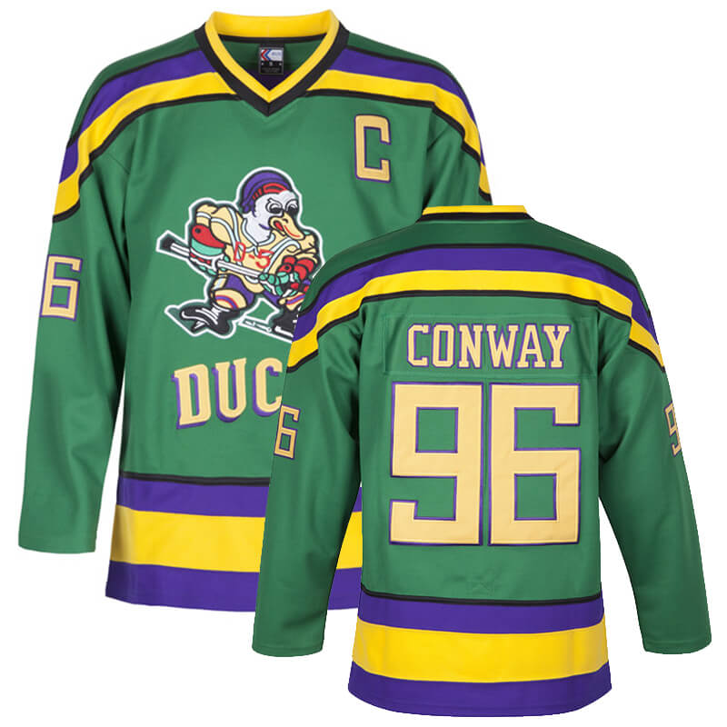 The Mighty Ducks Movie Ice Hockey Jersey 96# Conway Stitched White Long  Sleeve
