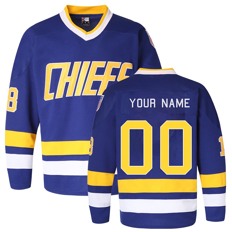 Custom Charlestown Chiefs Ice Hockey Jersey Blue freeshipping - Jersey One