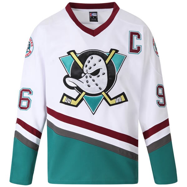 The Mighty Ducks Movie Ice Hockey Jersey 96# Conway Stitched White Long  Sleeve