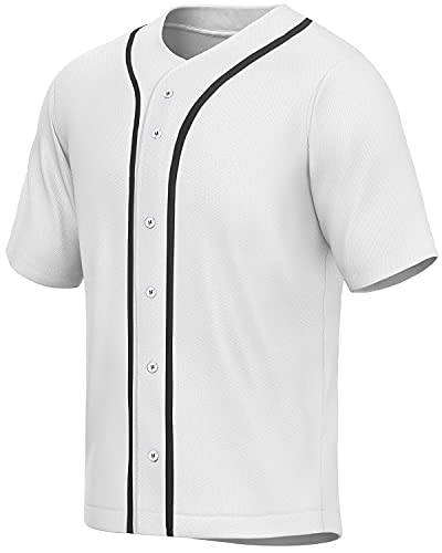 MOLPE Men's Blank Plain Hip Hop Hipster Button Down Baseball Jersey - Black/White-1