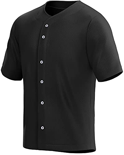 MOLPE Men's Blank Plain Hip Hop Hipster Button Down Baseball Jersey - Black/White-2