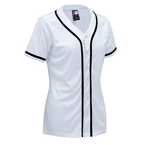 MOLPE Women Button Down Baseball Jersey, Black -2