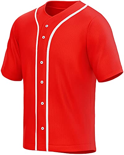 MOLPE Men's Blank Plain Hip Hop Hipster Button Down Baseball Jersey - Black/White-1