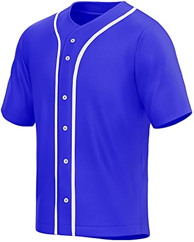 MOLPE Men's Blank Plain Hip Hop Hipster Button Down Baseball Jersey - Black/White-1