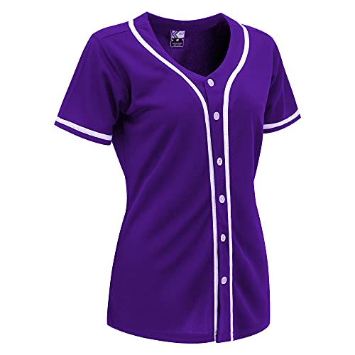 MOLPE Women Button Down Baseball Jersey, Black -2