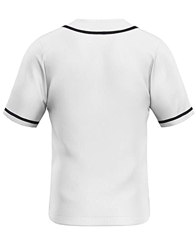 MOLPE Men's Blank Plain Hip Hop Hipster Button Down Baseball Jersey - White-2