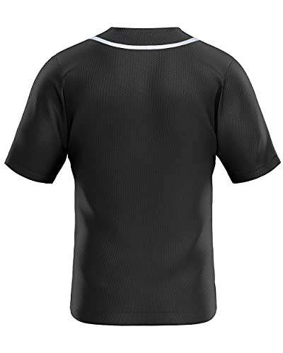 MOLPE Men's Blank Plain Hip Hop Hipster Button Down Baseball Jersey - Black/White-1