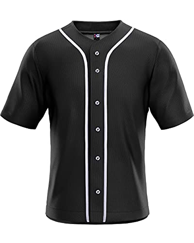 MOLPE Men's Blank Plain Hip Hop Hipster Button Down Baseball Jersey - Black/White-1