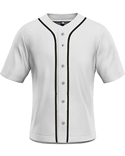 MOLPE Men's Blank Plain Hip Hop Hipster Button Down Baseball Jersey - White-1