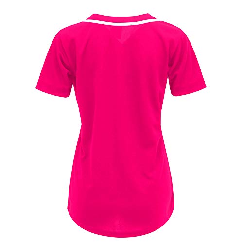 MOLPE Women Button Down Baseball Jersey, Hot Pink - 1