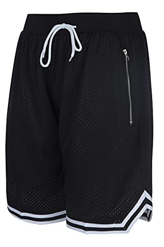 MOLPE Men's Basketball Shorts with Zipper Pockets, Mesh Polyester Gym Active Athletic Performance Workout Shorts (Black, S, s)