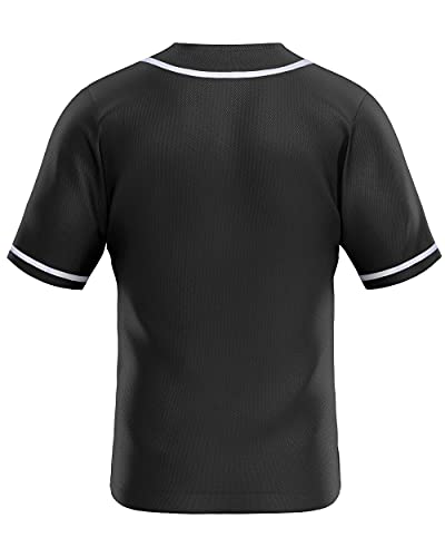 MOLPE Men's Blank Plain Hip Hop Hipster Button Down Baseball Jersey - Black/White-2