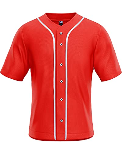 MOLPE Men's Blank Plain Hip Hop Hipster Button Down Baseball Jersey - Red-1