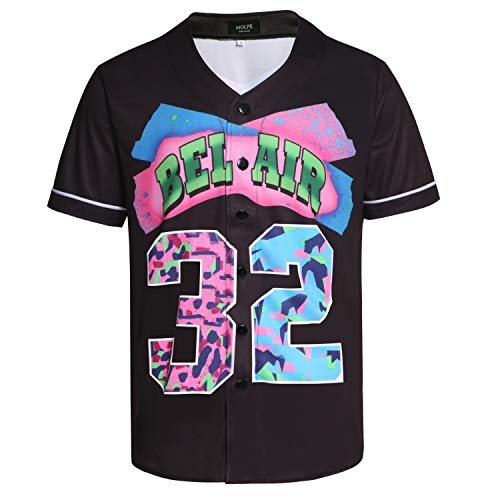 MOLPE Bel-Air 32 Printed Baseball Jersey for Men and Women, Black