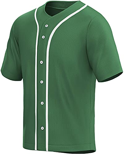 MOLPE Men's Blank Plain Hip Hop Hipster Button Down Baseball Jersey - Green-1