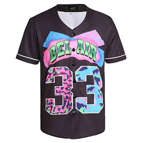 MOLPE Bel-Air 33 Printed Baseball Jersey for Men and Women, Black