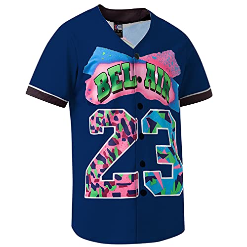 MOLPE Bel-Air 23 Printed Baseball Jersey for Men and Women, Navy