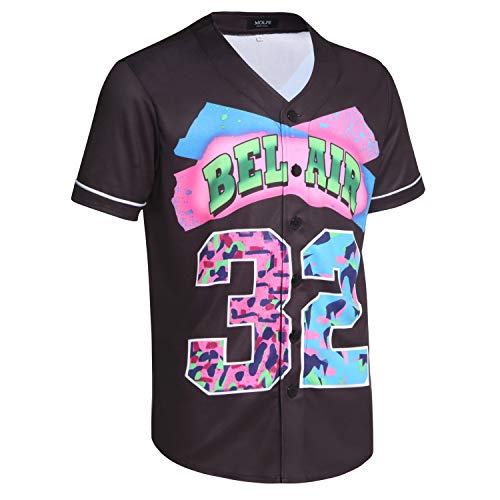 MOLPE Bel-Air 32 Printed Baseball Jersey for Men and Women, Black