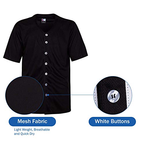 MOLPE Men's Blank Plain Hip Hop Hipster Button Down Baseball Jersey - Black
