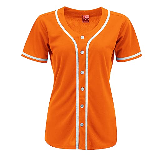 MOLPE Womens Baseball Button Down Jersey, Orange -2
