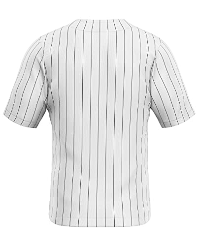 MOLPE Men's Blank Plain Hip Hop Hipster Button Down Baseball Jersey - White/Stripe