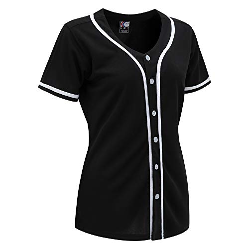 MOLPE Women Button Down Baseball Jersey, Black -2