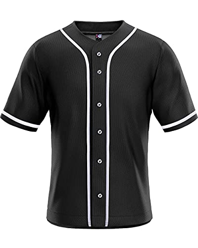 MOLPE Button Down Baseball Jersey (XL, Black/White-2)