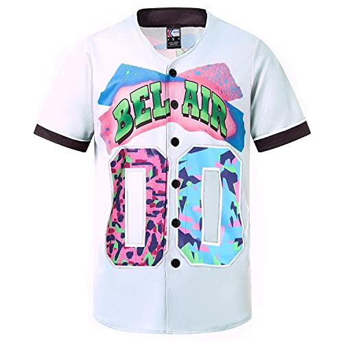 MOLPE Bel-Air 00 Printed Baseball Jersey for Men and Women, White