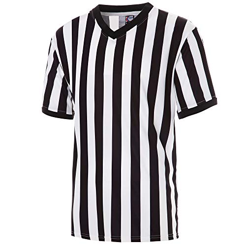MOLPE Men's Referee Jersey, V-Neck Black & White Striped Official Shirt, for Basketball, Football and Soccer Games, S-3XL