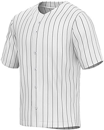 MOLPE Men's Blank Plain Hip Hop Hipster Button Down Baseball Jersey - White/Stripe