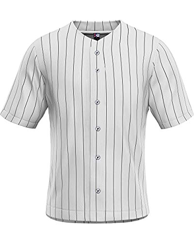 MOLPE Men's Blank Plain Hip Hop Hipster Button Down Baseball Jersey - White/Stripe