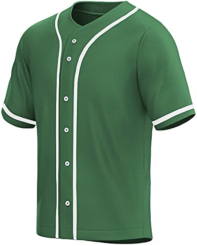 MOLPE Men's Blank Plain Hip Hop Hipster Button Down Baseball Jersey - Green-2