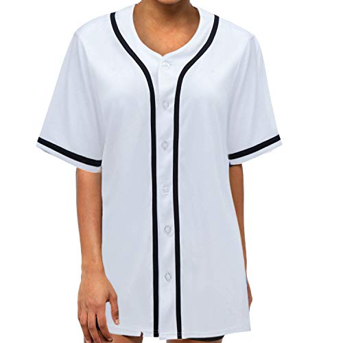 MOLPE Women Button Down Baseball Jersey, White-2